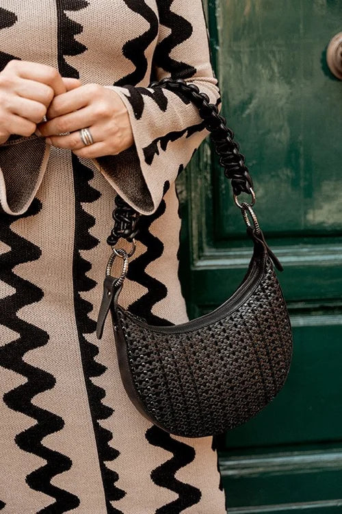 Luna Bag  (removable fringe, statement strap & crossbody strap) in Black