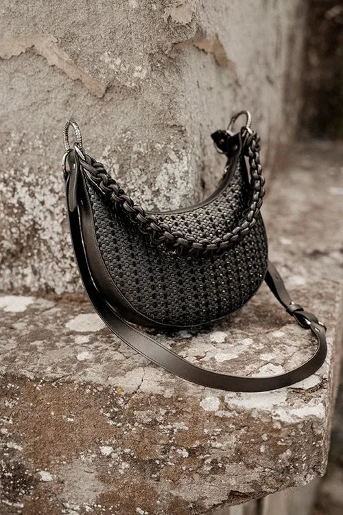 Luna Bag  (removable fringe, statement strap & crossbody strap) in Black
