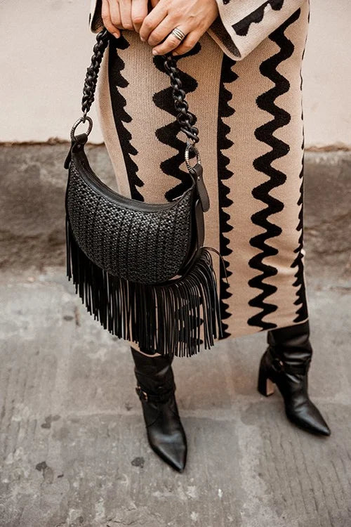 Luna Bag  (removable fringe, statement strap & crossbody strap) in Black
