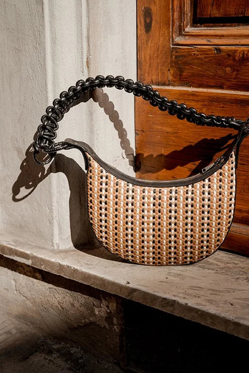 Luna Bag  (removable fringe, statement strap & crossbody strap) in Cognac