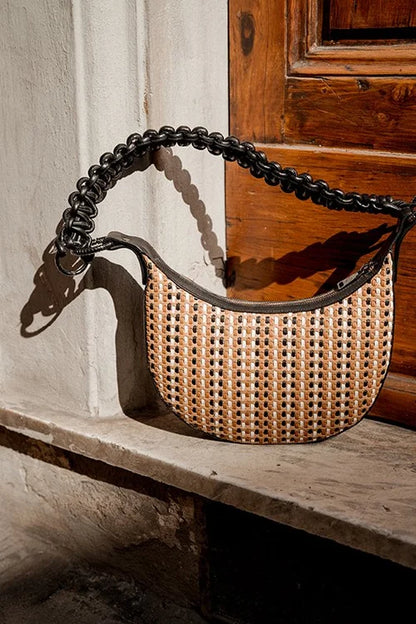 Luna Bag  (removable fringe, statement strap & crossbody strap) in Cognac