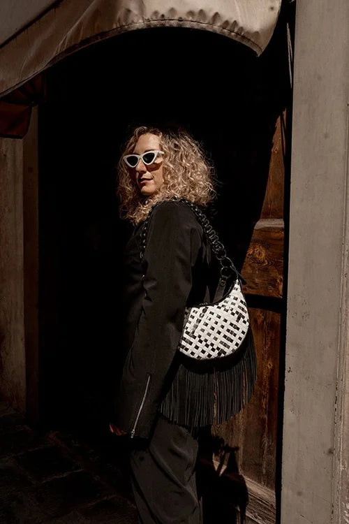 Luna Bag  (removable fringe, statement strap & crossbody strap) in White